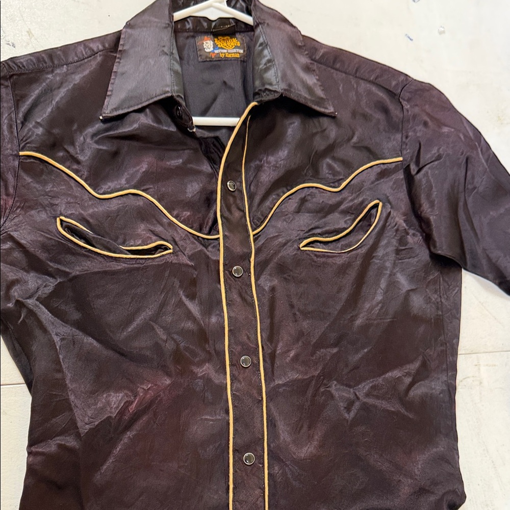 Men's Casual Brown Shirt with Gold Piping